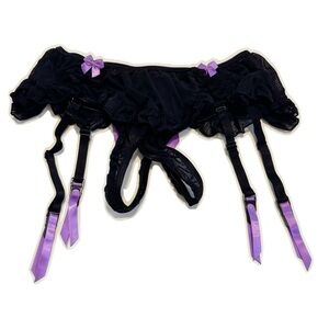Crotchless Black Ruffle Panties with Purple Bows Small